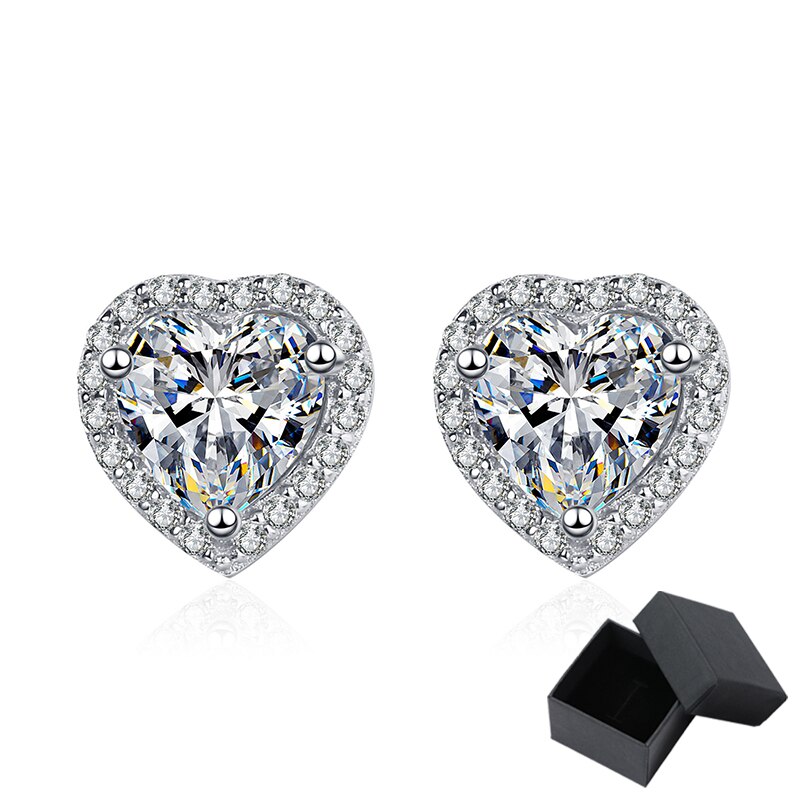 1 Carat Total to 4 Carat Total Heart Shaped Moissanite and Zircon Accent 18K Gold Plated 925 Sterling Silver Stud Earrings