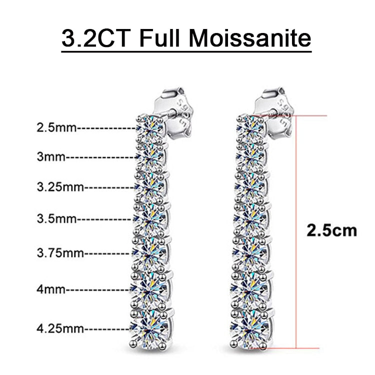 2.82 Total Carats Moissanite Platinum Plated 925 Sterling Silver Drop Earrings
