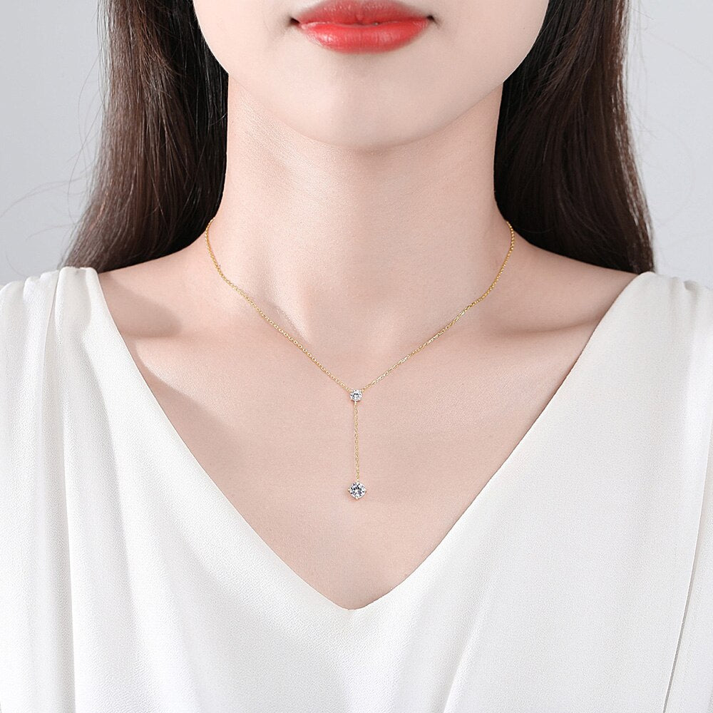 3 Carat Total or 5 Carat Total Moissanite Platinum Plated 925 Sterling Silver 2 Stone Necklace