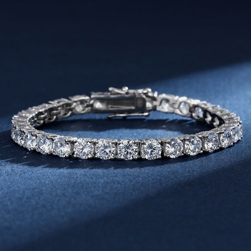 16 Carats Total or 18 Carats Total D Color VVS1 Moissanite 18K White Gold Plated Tennis Bracelet