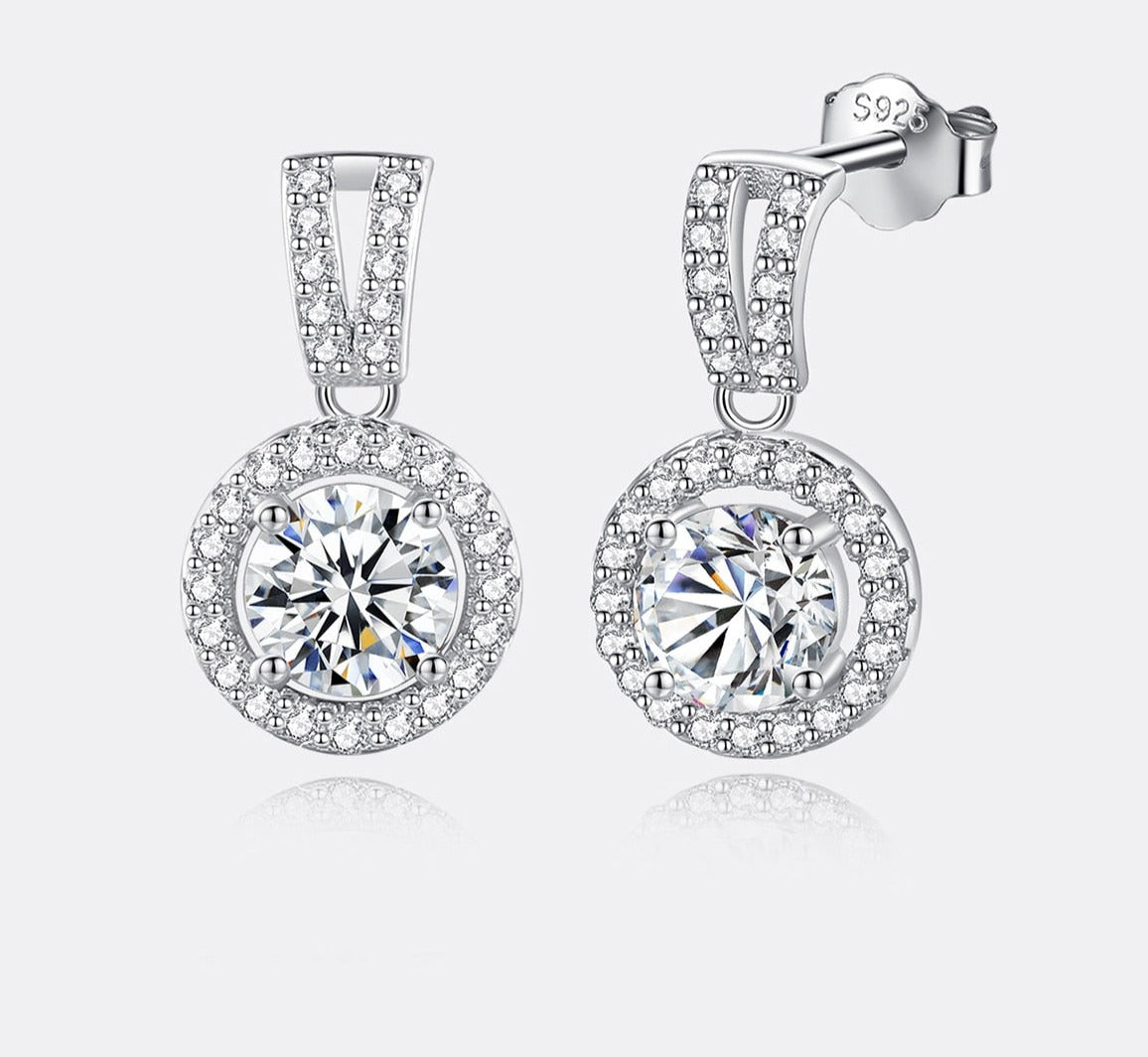 1 Carat Total Moissanite and Zircon Accent Platinum Plated 925 Sterling Silver Earrings