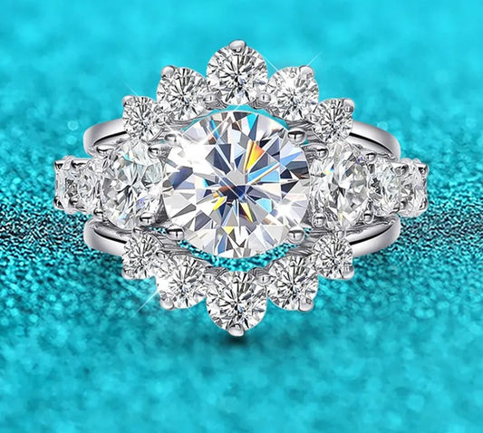 9.8 Carat Total Moissanite 18K White Gold Plated 925 Sterling Silver Bridal Set