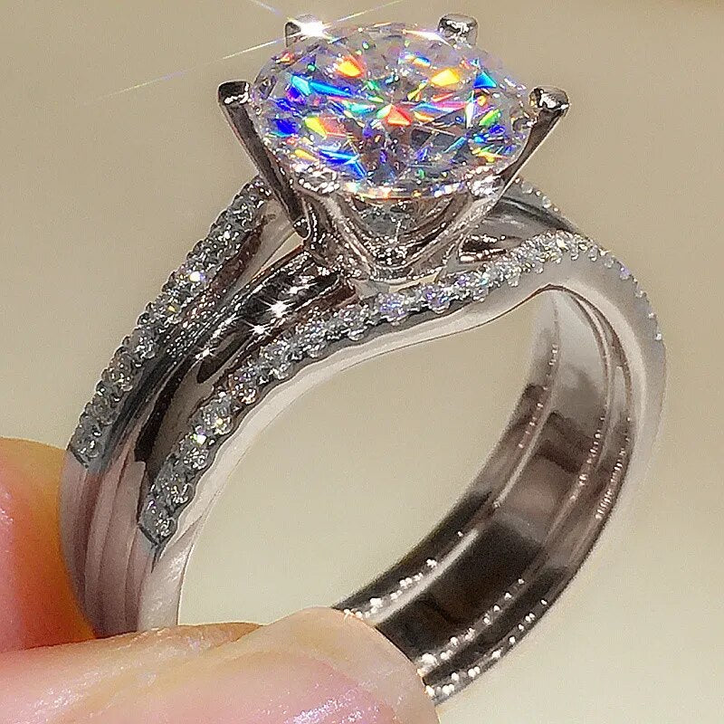 1 Carat to 3 Carat Moissanite and Zircon 18K Gold Plated925 Sterling Solitaire Bridal Set