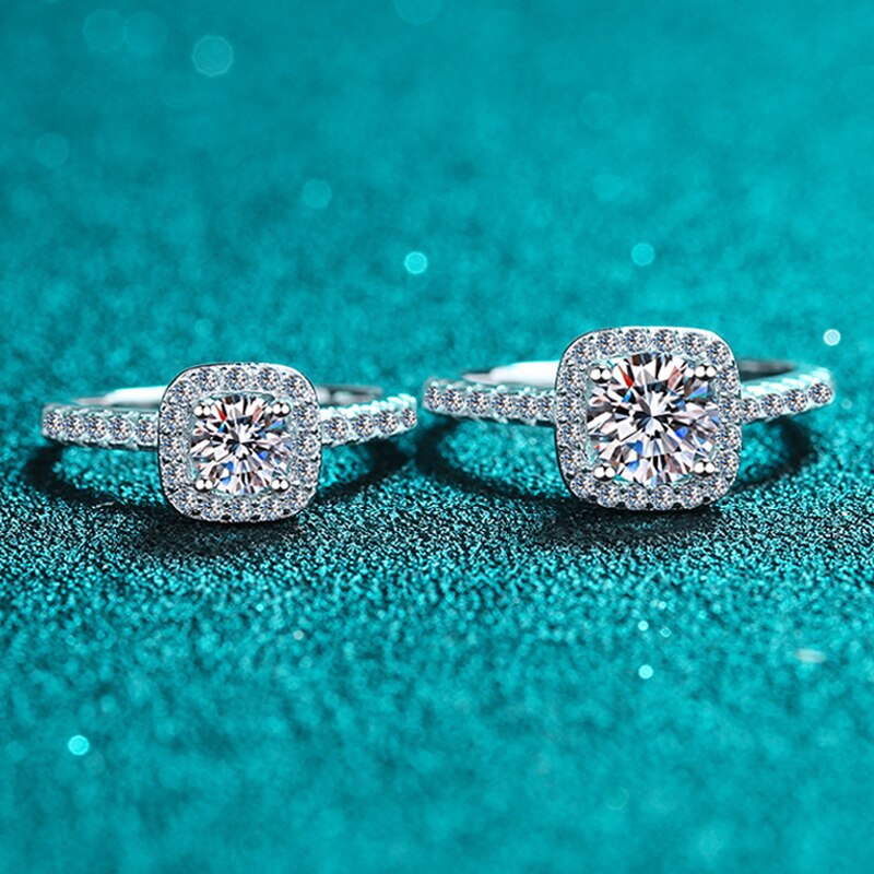 1 Carat or 2 Carat Moissanite and Zircon Platinum Plated 925 Sterling Silver Ring