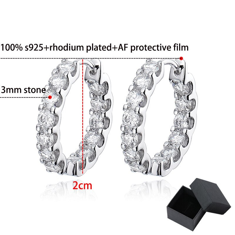 2.6 Total Carats D Color VVS1 Moissanite Rhodium Plated 925 Sterling Silver Hoop Earrings