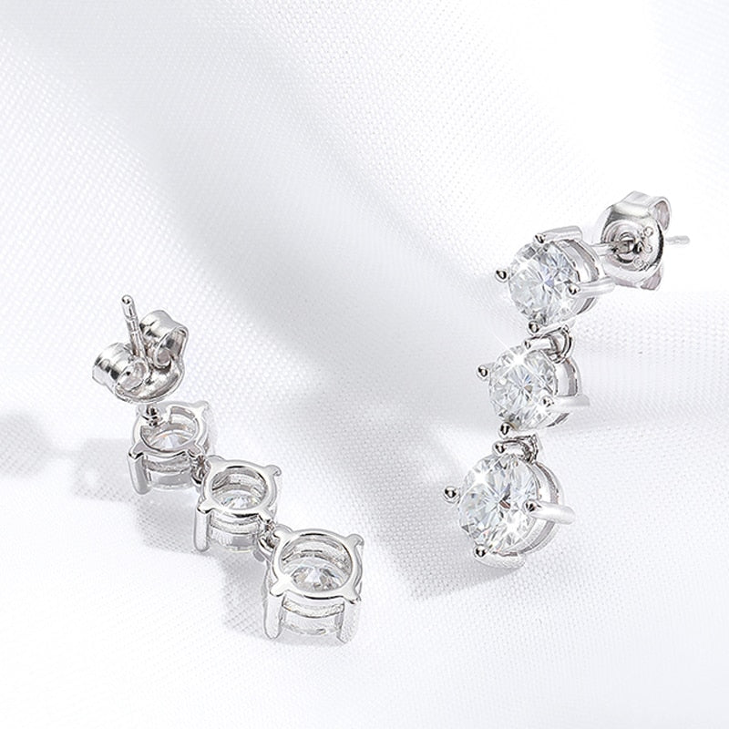 2.6 Carat Total or 3.6 Carat Total Moissanite D Color VVS1 Platinum Plated 925 Sterling Drop Earrings