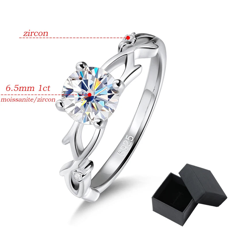 1 Carat Moissanite and Zircon 18K White Gold Plated 925 Sterling Engagement Ring