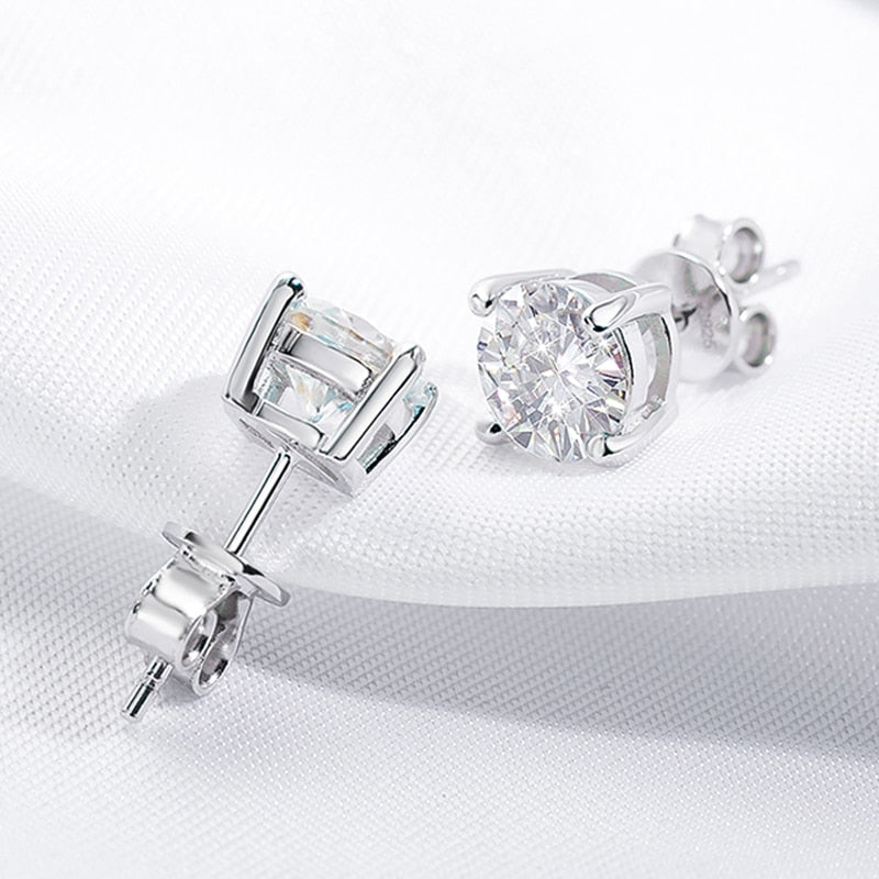 1 Carat Total to 6 Carats Total Moissanite Rhodium Platinum Plated 925 Sterling Silver Stud Earrings