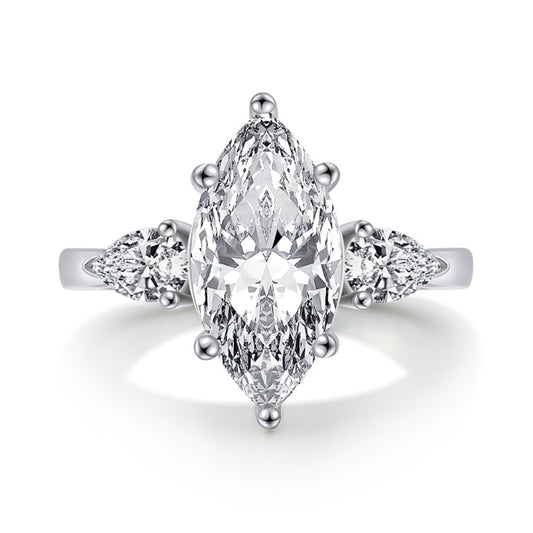 4 Carat Marquise Cut Moissanite and Zircon Platinum Plated 925 Sterling Engagement Ring