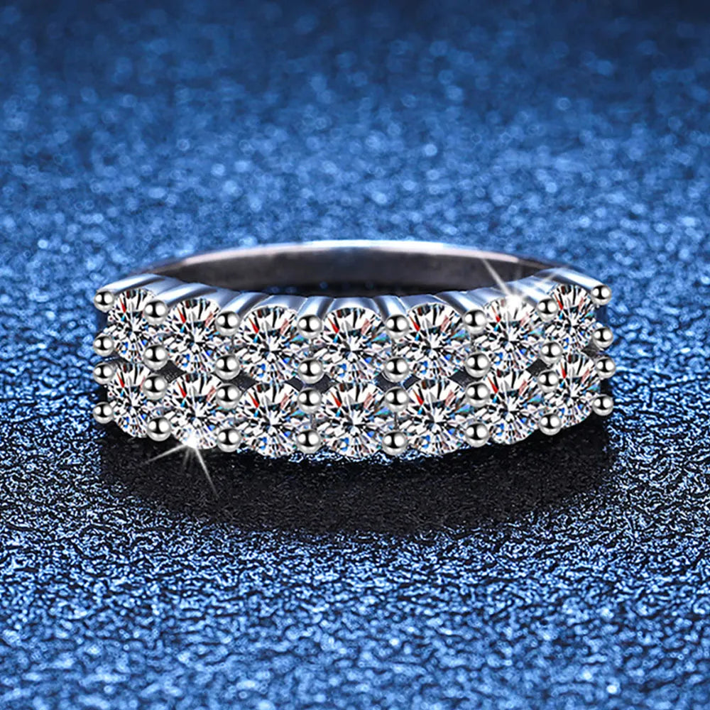 1.4 Carat Total Moissanite Platinum Plated 925 Sterling Double Row Band
