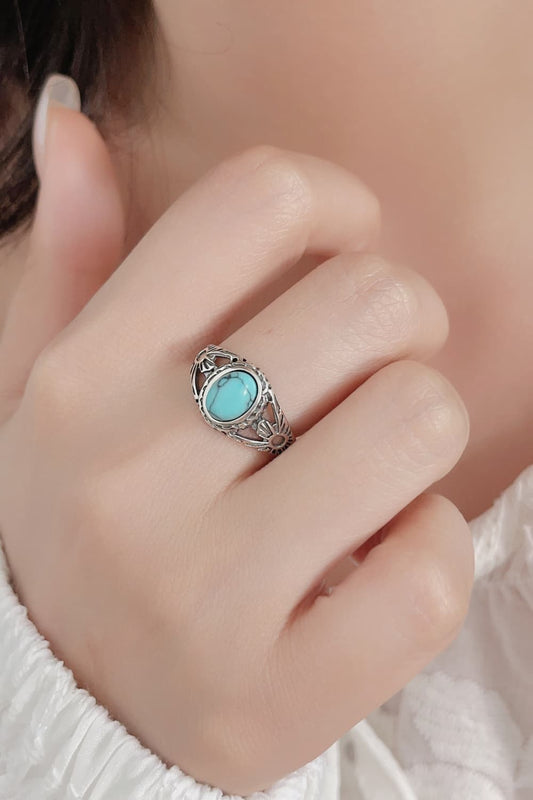 Turquoise Platinum Plated 925 Sterling Silver Ring