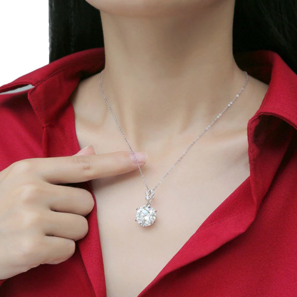 10 Carat Moissanite D Color VVS1 Platinum Plated 925 Sterling Silver Pendant Necklace