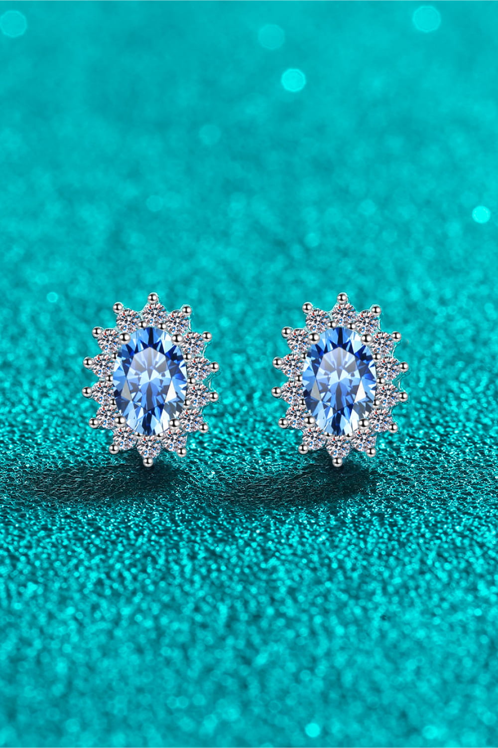 1 Carat Total Sky Blue Moissanite and Zircon Accent Rhodium Plated 925 Sterling Silver Stud Earrings