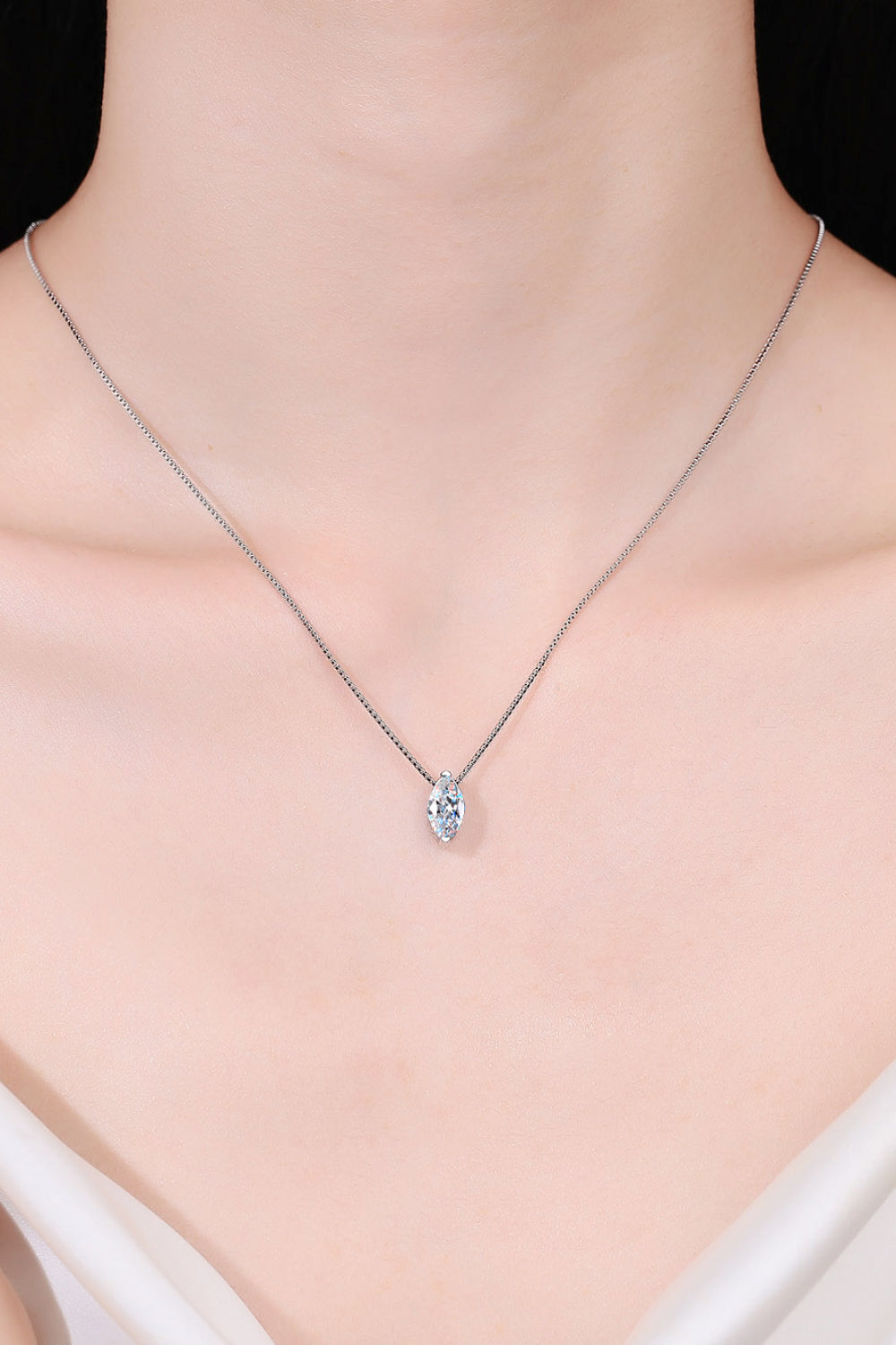 1 Carat Marquise Cut Moissanite Rhodium Plated 925 Sterling Silver Necklace