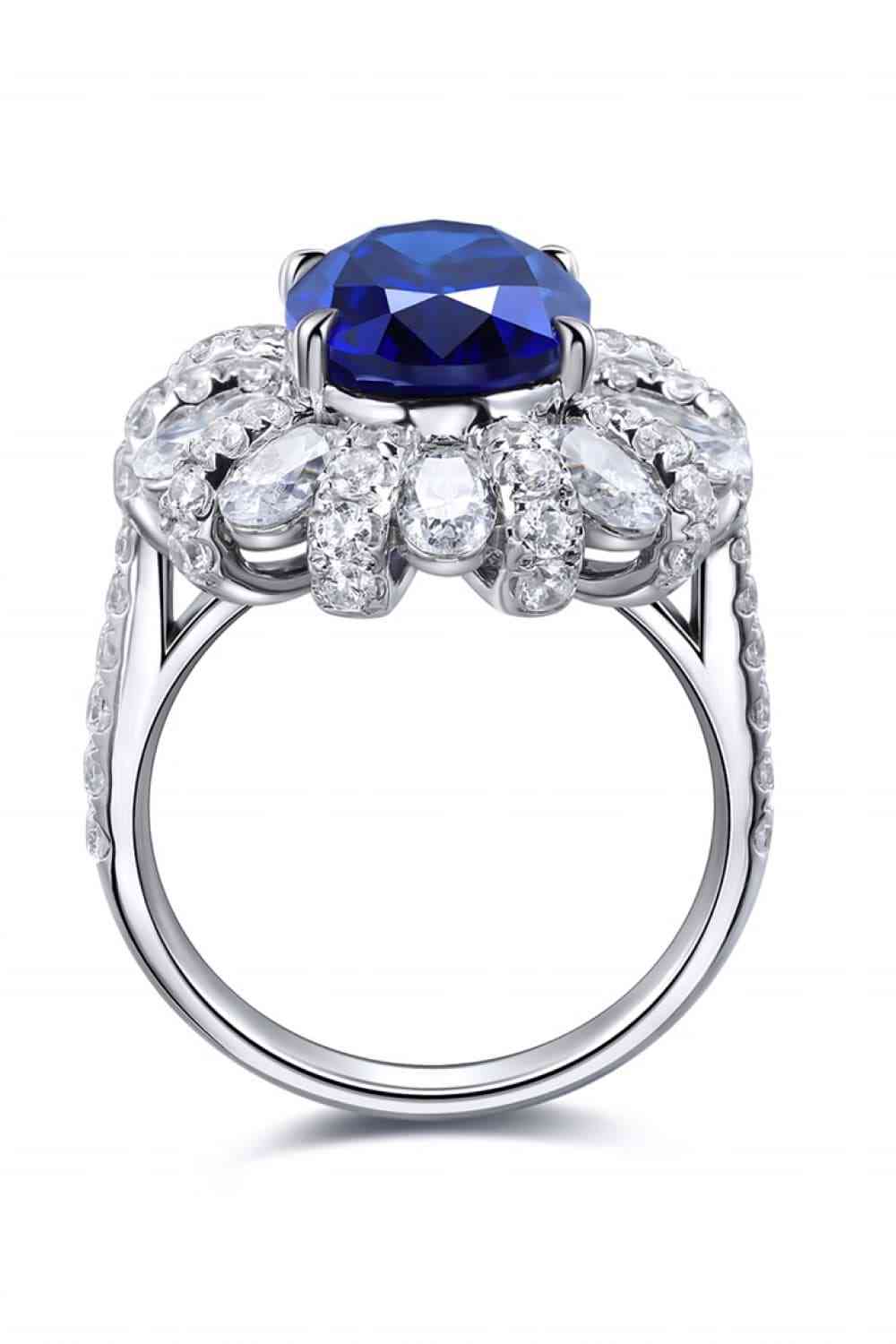 5 Carats Lab-Grown Sapphire and Zircon Platinum Plated 925 Sterling Silver Flower Shape Ring