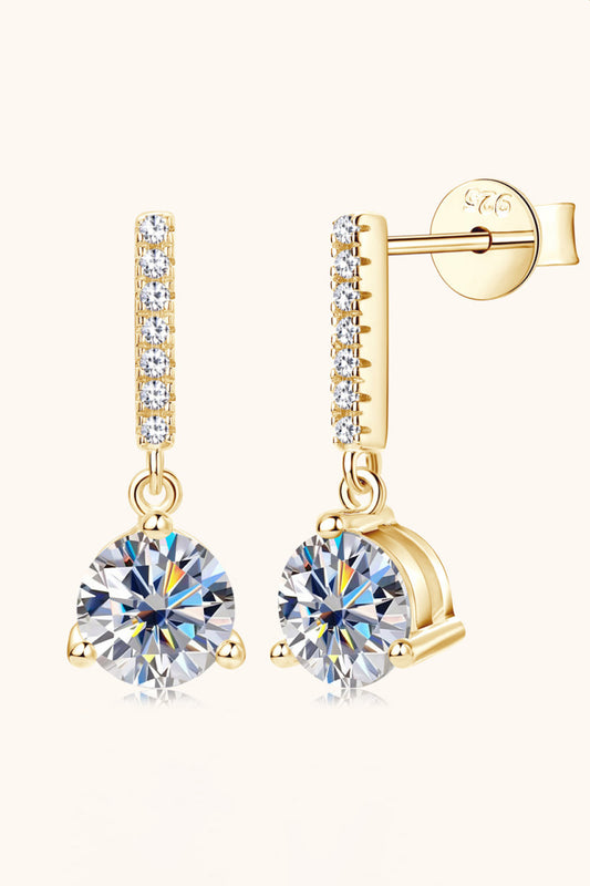 2 Total Carat Moissanite and Zircon Platinum or 18K Gold Plated 925 Sterling Silver Drop Earrings