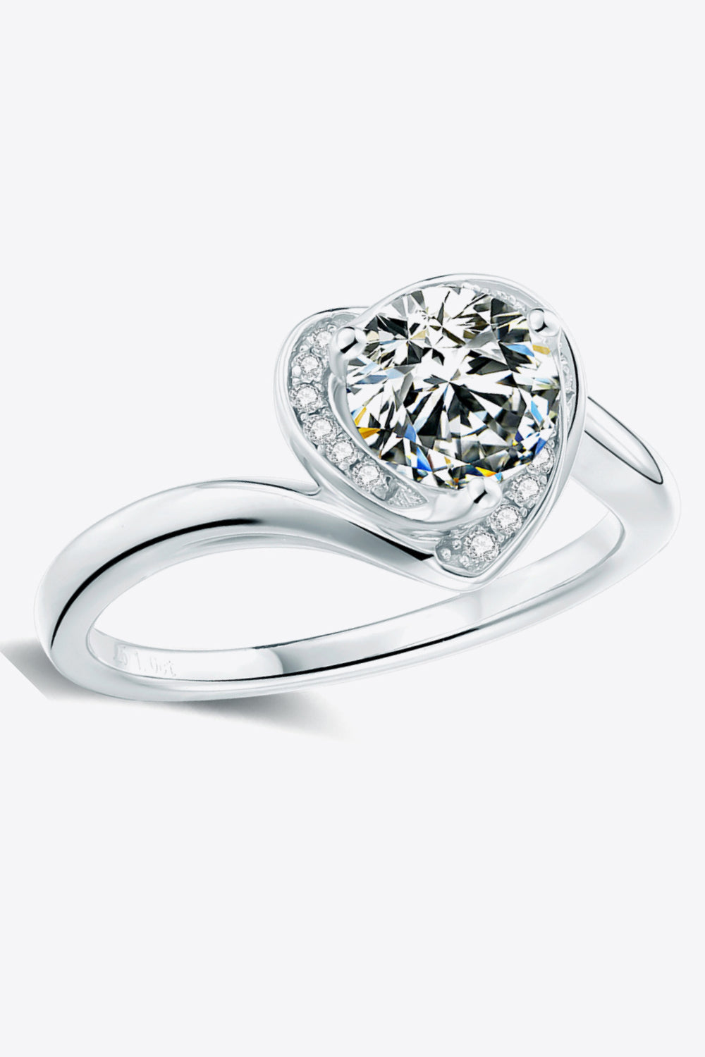 1 Carat Moissanite and Zircon Accent Platinum Plated 925 Sterling Silver Heart Ring