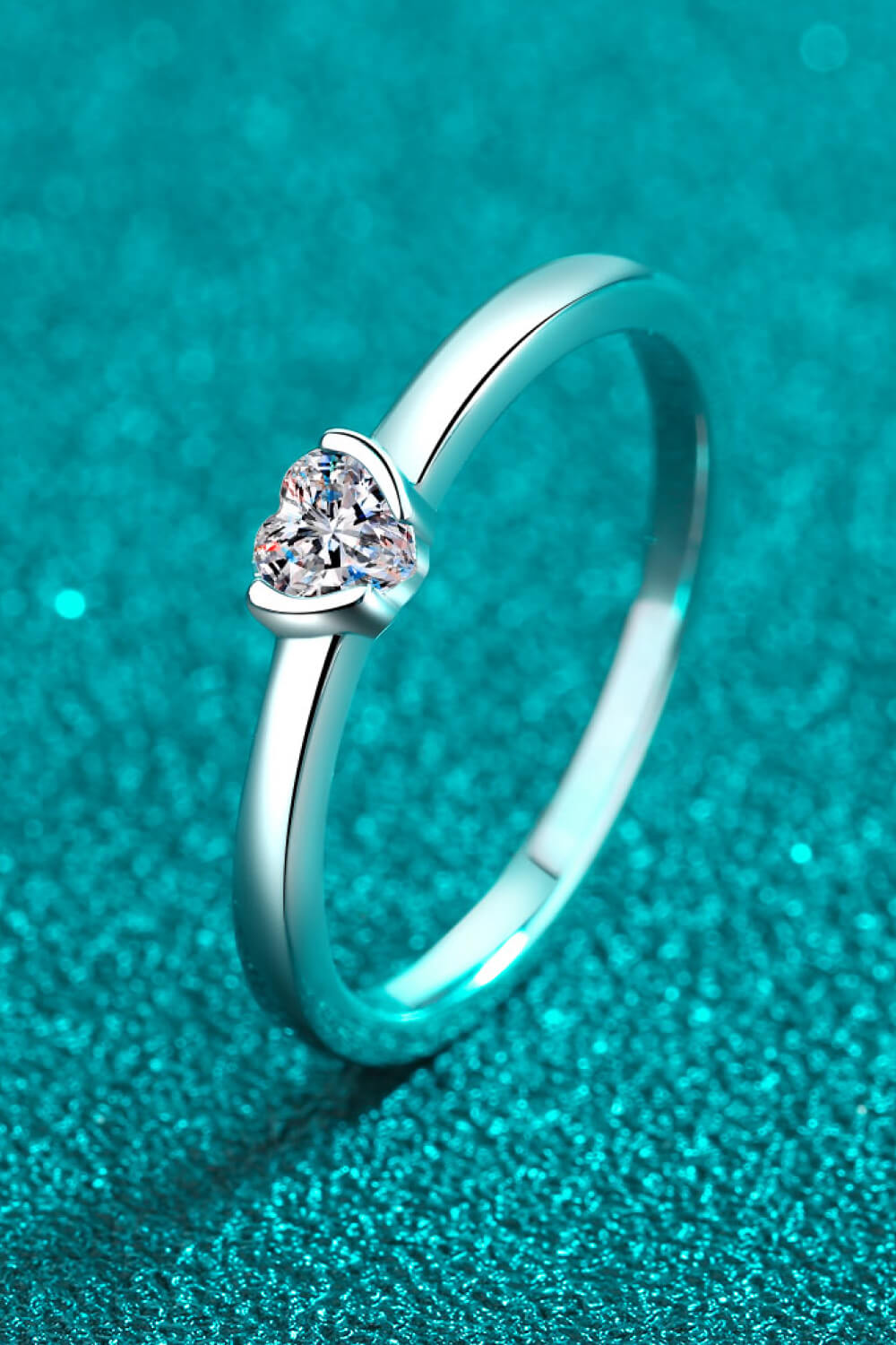 0.3 Carat Moissanite Platinum Plated 925 Sterling Silver Heart Shaped Solitaire Ring