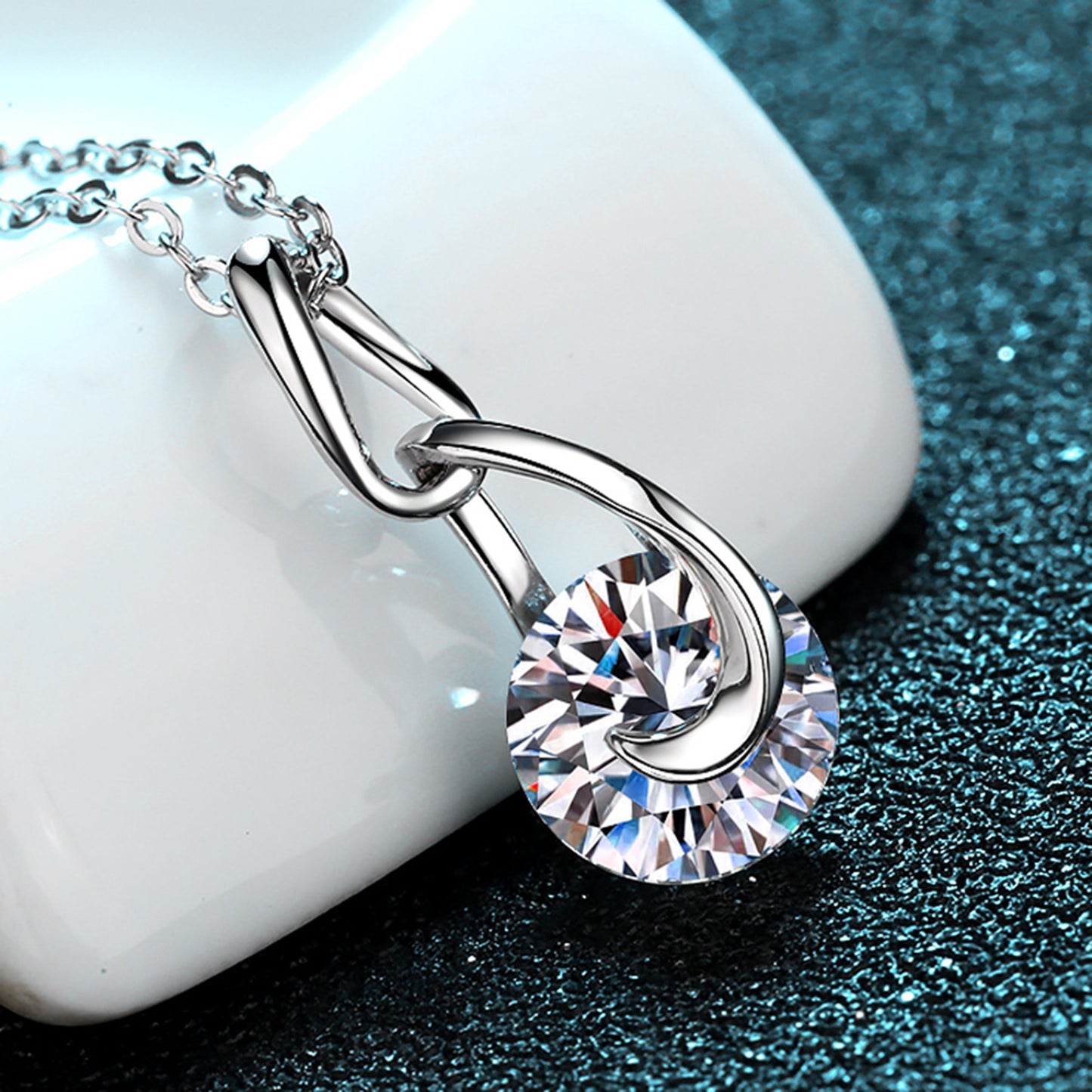 2 Carat Moissanite Platinum Plated 925 Sterling Silver Pendant Necklace