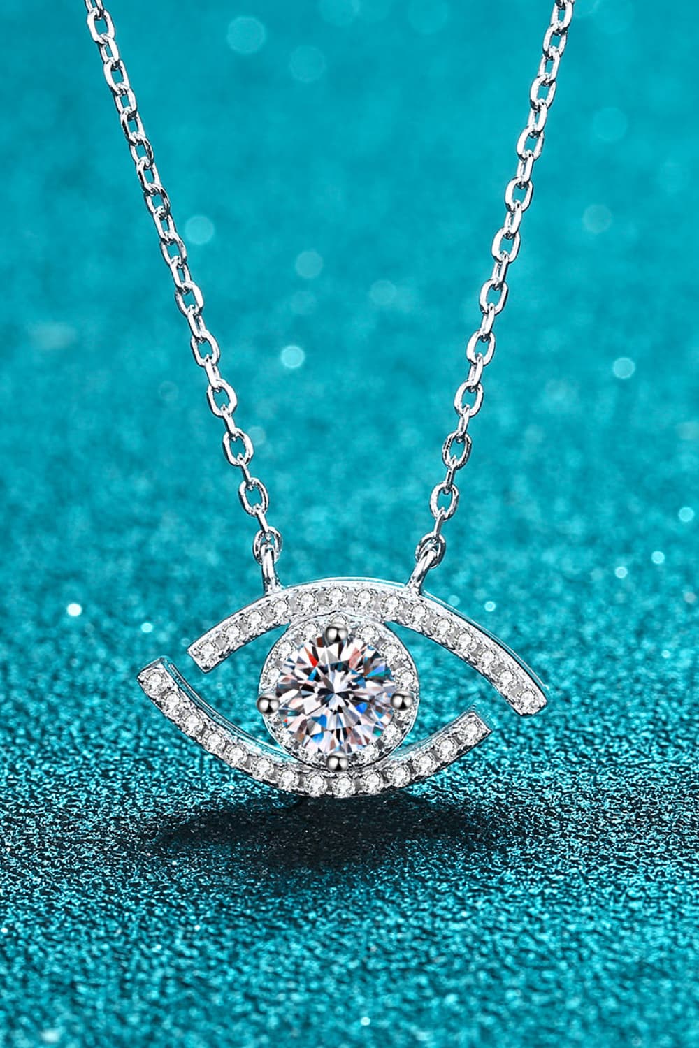 0.5 Carat Moissanite and Zircon Accent 925 Sterling Silver Evil Eye Necklace