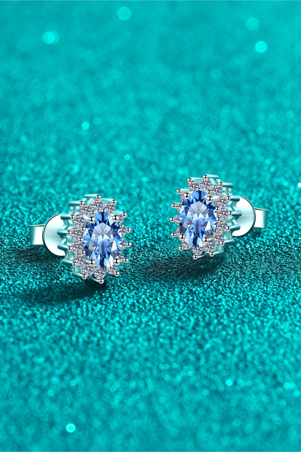 1 Carat Total Sky Blue Moissanite and Zircon Accent Rhodium Plated 925 Sterling Silver Stud Earrings