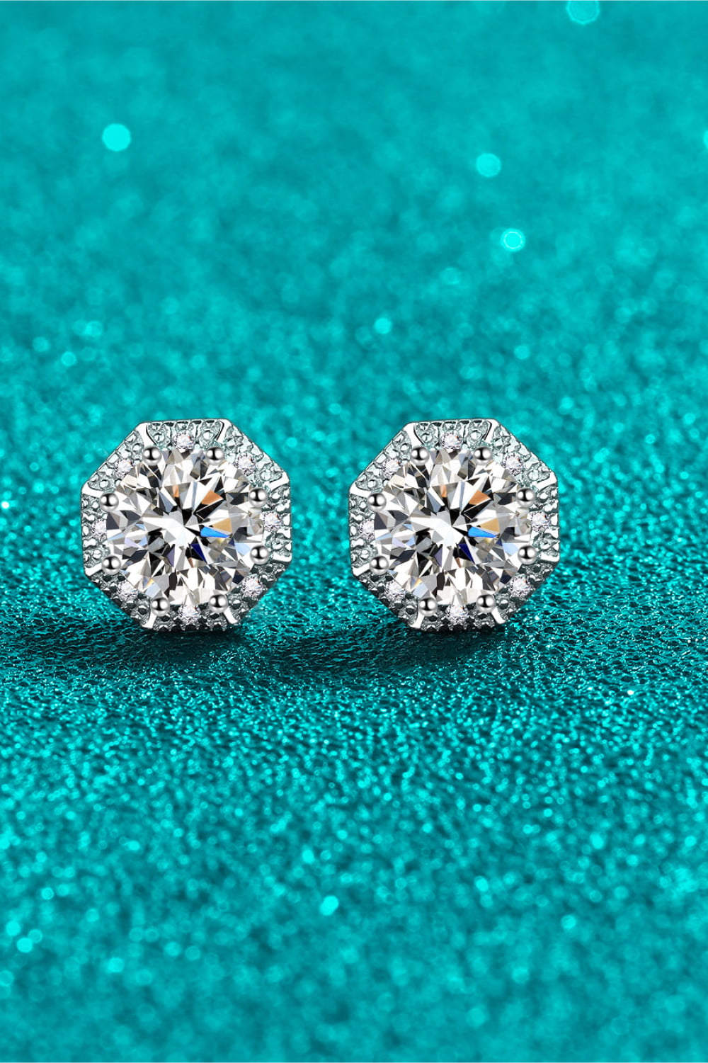 2 Carat Total Moissanite and Zircon Accent Rhodium Plated 925 Sterling Silver Stud Earrings