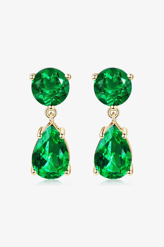 Lab-Grown Emerald 18K Yellow Gold Plated 925 Sterling Silver Drop Earrings