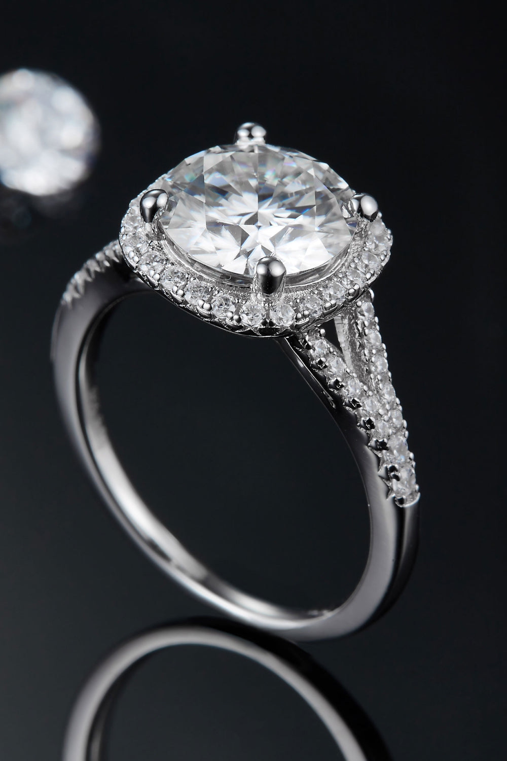 3 Carat D Color VVS1 Moissanite and Zircon Accent Platinum Plated 925 Sterling Silver Halo Ring