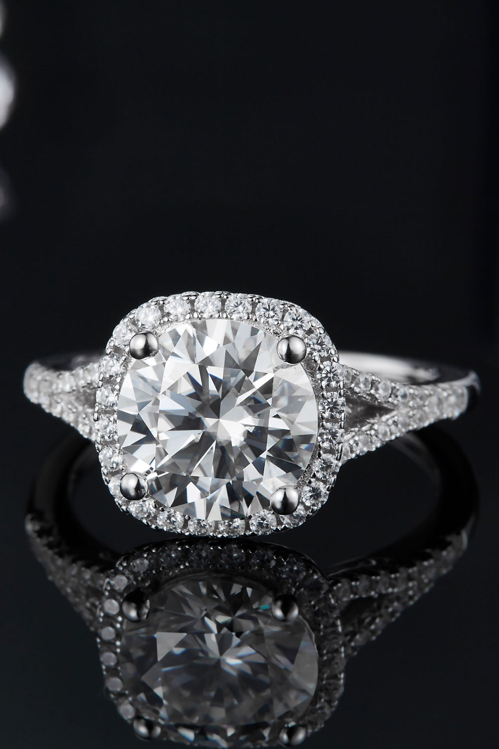 3 Carat D Color VVS1 Moissanite and Zircon Accent Platinum Plated 925 Sterling Silver Halo Ring