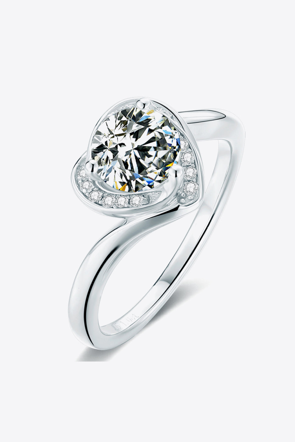 1 Carat Moissanite and Zircon Accent Platinum Plated 925 Sterling Silver Heart Ring