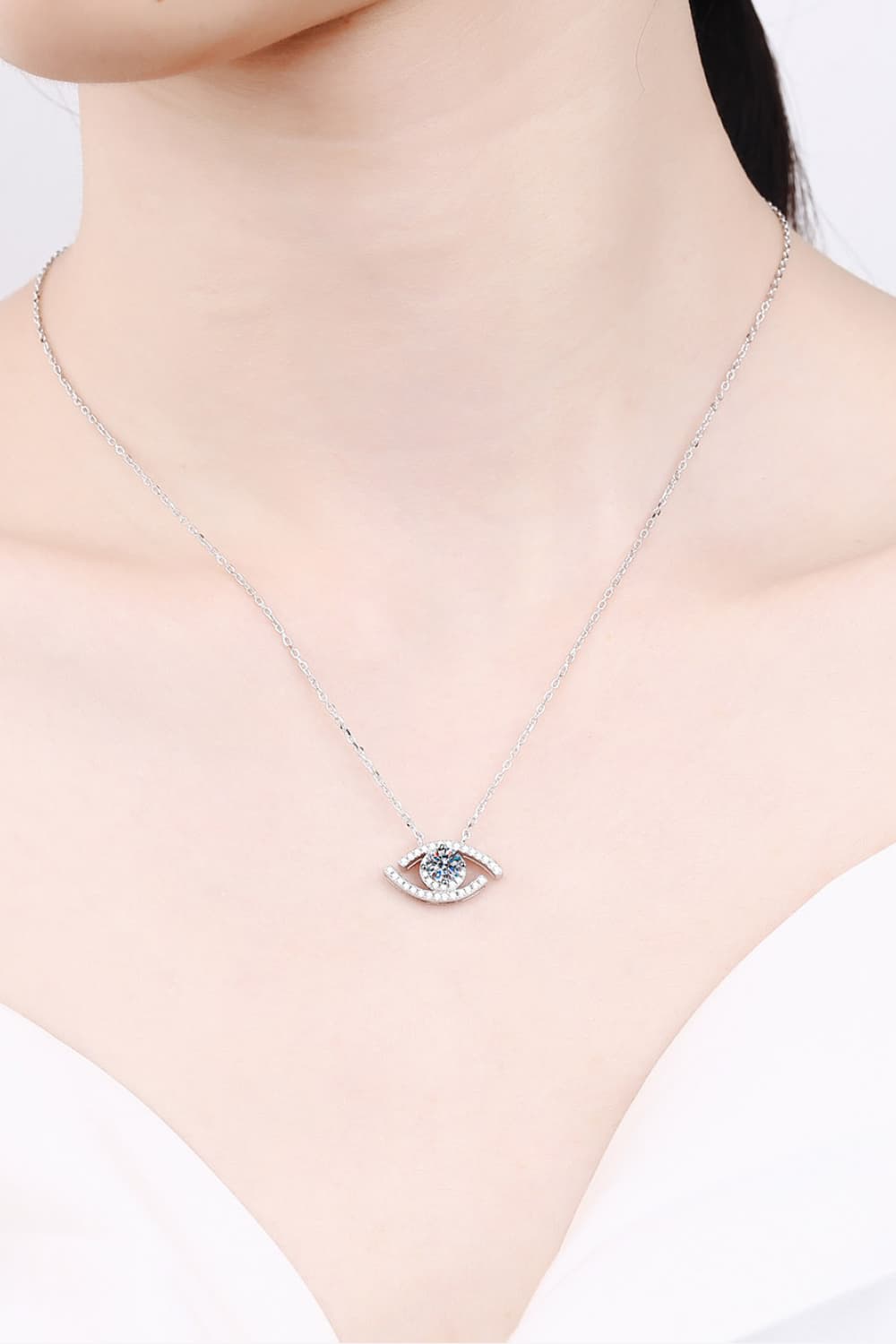 0.5 Carat Moissanite and Zircon Accent 925 Sterling Silver Evil Eye Necklace