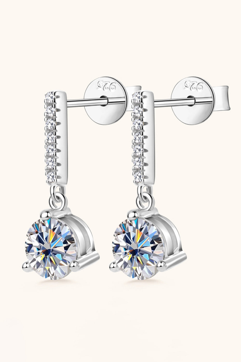 2 Total Carat Moissanite and Zircon Platinum or 18K Gold Plated 925 Sterling Silver Drop Earrings