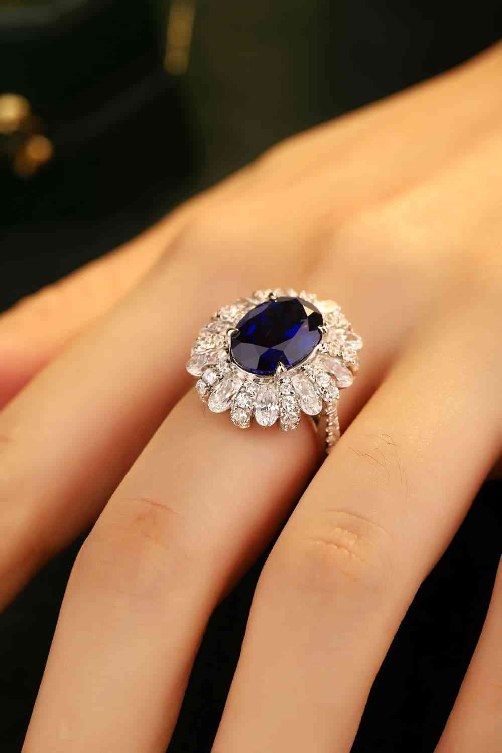 5 Carats Lab-Grown Sapphire and Zircon Platinum Plated 925 Sterling Silver Flower Shape Ring