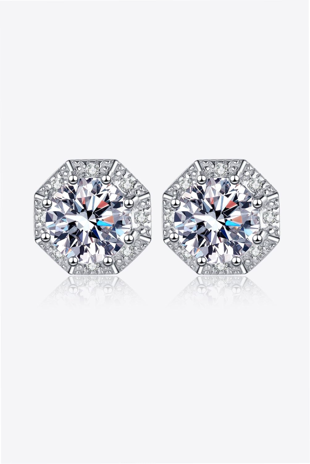 2 Carat Total Moissanite and Zircon Accent Rhodium Plated 925 Sterling Silver Stud Earrings