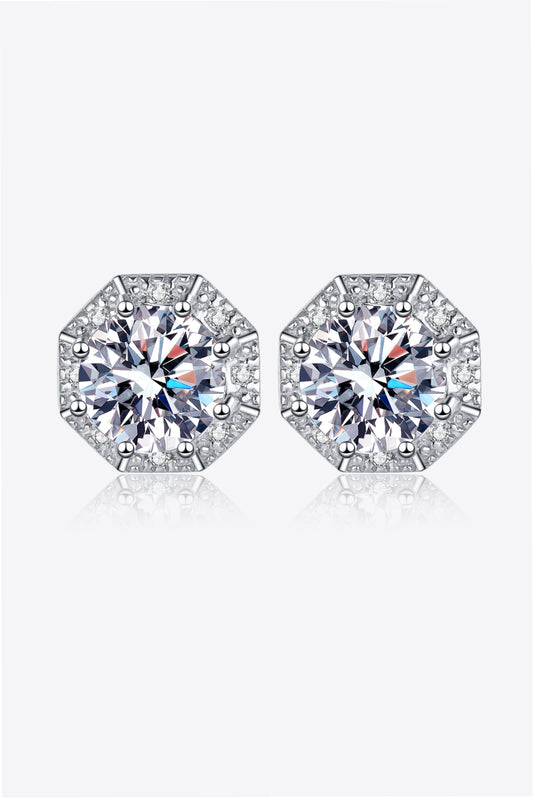 2 Carat Total Moissanite and Zircon Accent Rhodium Plated 925 Sterling Silver Stud Earrings