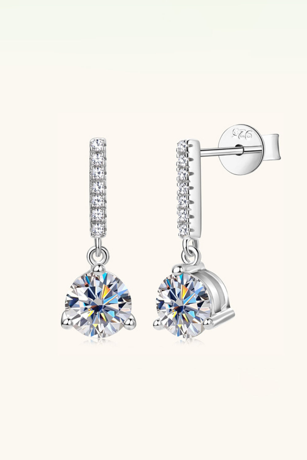 2 Total Carat Moissanite and Zircon Platinum or 18K Gold Plated 925 Sterling Silver Drop Earrings