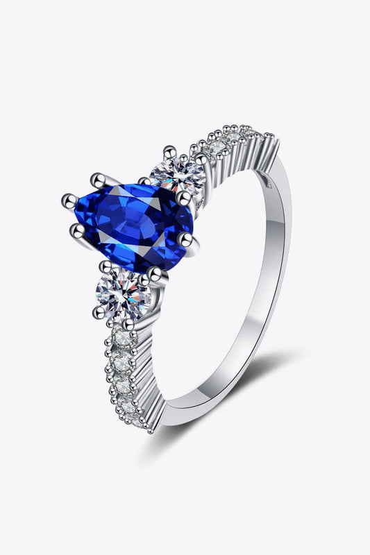 Blue Spinel and White Zircon Platinum Plated 925 Sterling Silver Ring