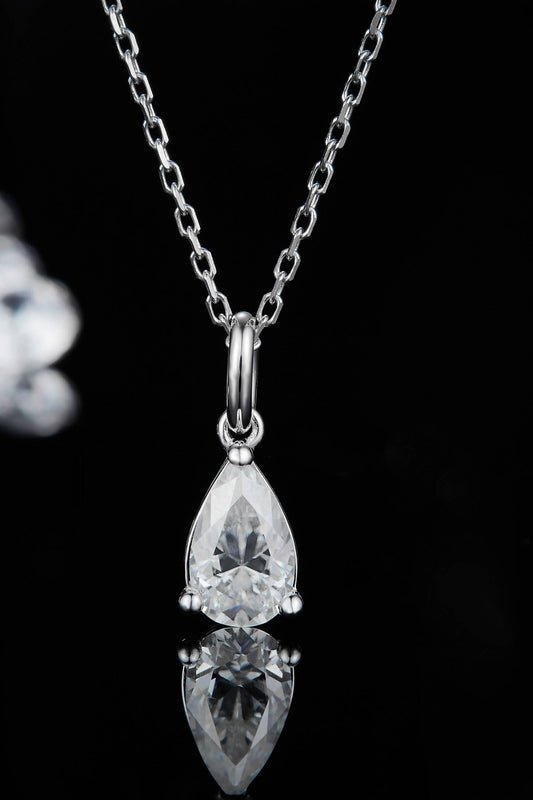 1 Carat Teardrop Moissanite Platinum Plated 925 Sterling Silver Necklace