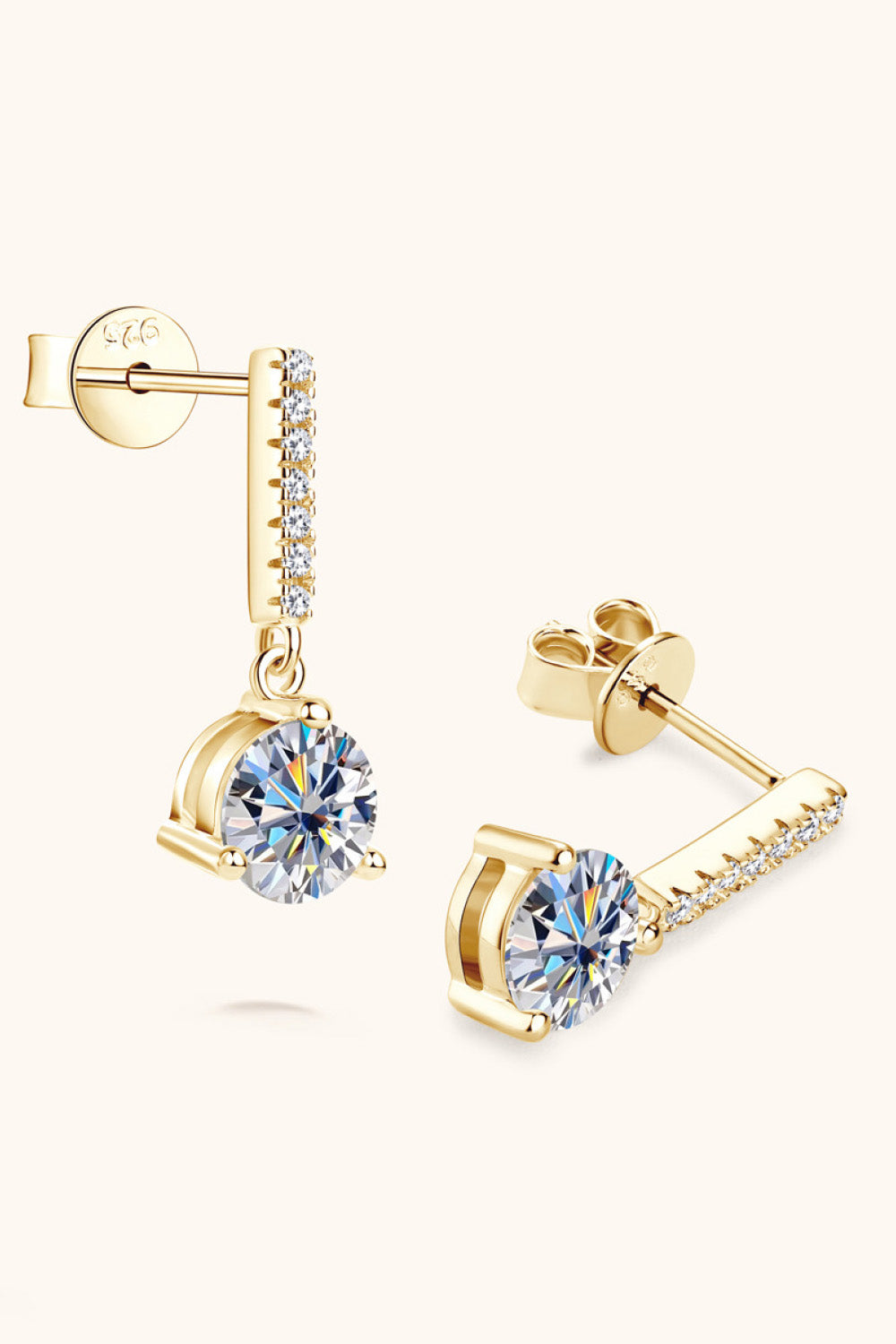 2 Total Carat Moissanite and Zircon Platinum or 18K Gold Plated 925 Sterling Silver Drop Earrings
