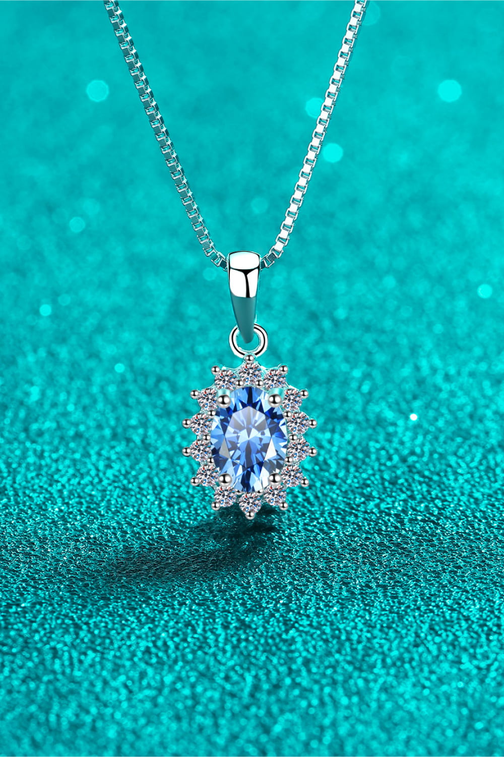 1 Carat Sky Blue Moissanite and Zircon Accent Rhodium Plated 925 Sterling Silver Necklace