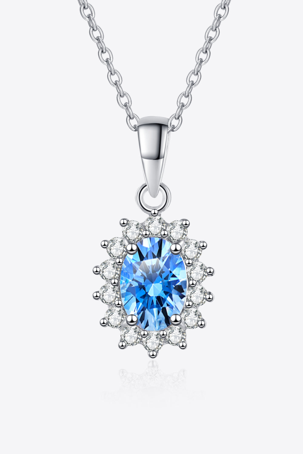 1 Carat Sky Blue Moissanite and Zircon Accent Rhodium Plated 925 Sterling Silver Necklace