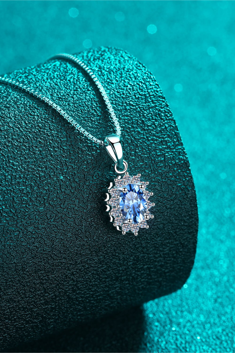 1 Carat Sky Blue Moissanite and Zircon Accent Rhodium Plated 925 Sterling Silver Necklace