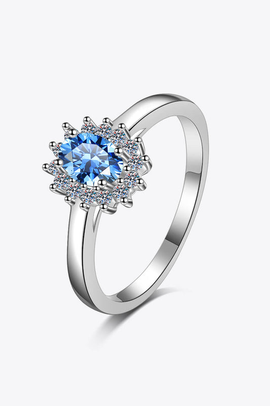 0.5 Carat Blue Moissanite and White Zircon Accent Rhodium Plated 925 Sterling Silver Ring