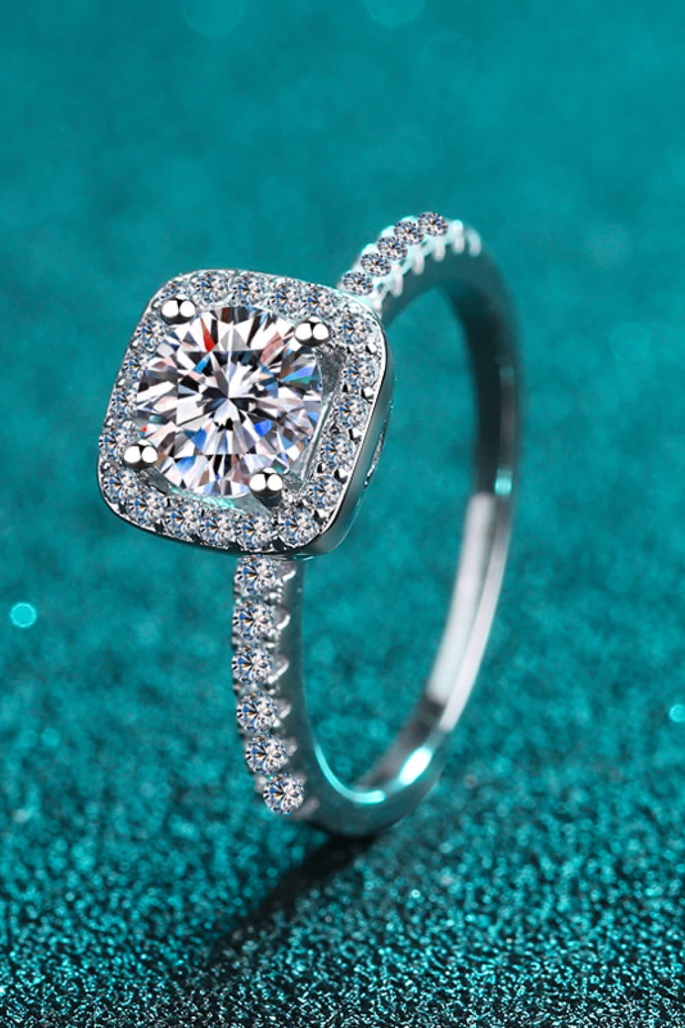 2 Carat Moissanite and Zircon Accent Rhodium Plated 925 Sterling Square Halo Ring