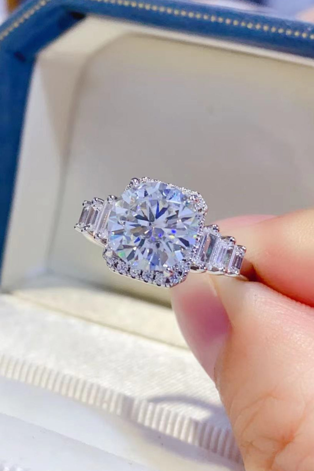 3 Carat Moissanite and Zircon Accent Platinum Plated 925 Sterling Ring