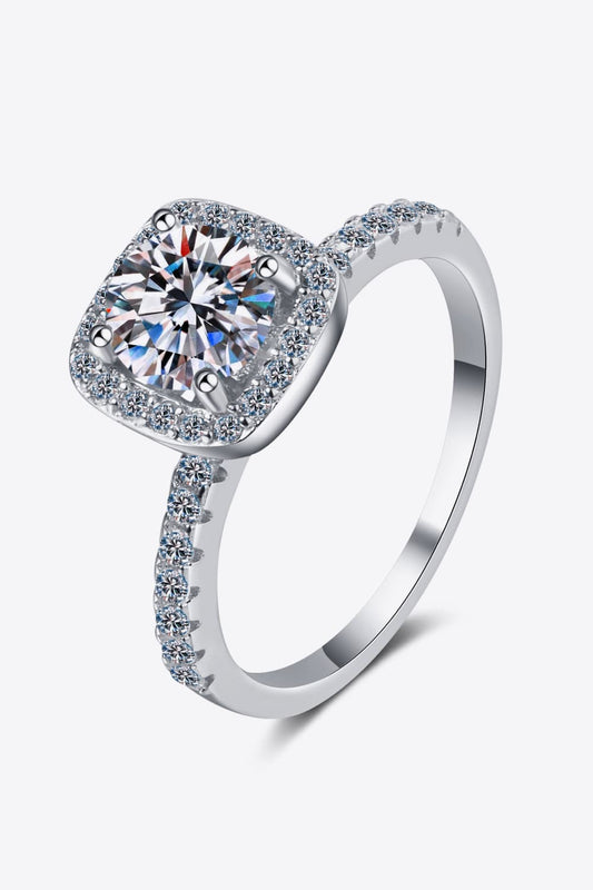 2 Carat Moissanite and Zircon Accent Rhodium Plated 925 Sterling Square Halo Ring