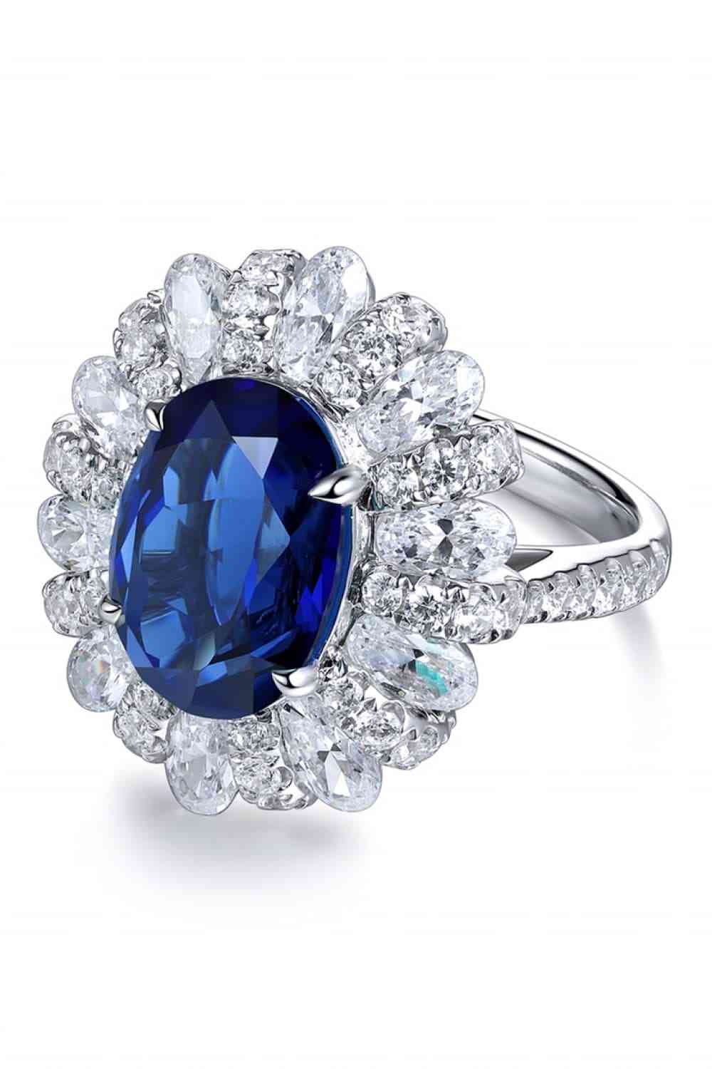 5 Carats Lab-Grown Sapphire and Zircon Platinum Plated 925 Sterling Silver Flower Shape Ring