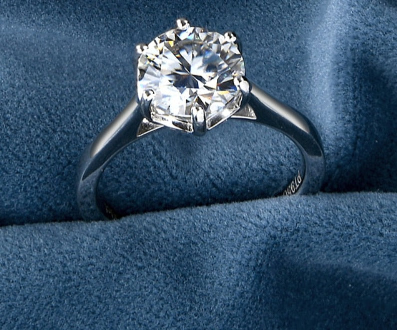 2 Carat to 4 Carat Moissanite and Zircon Platinum Plated 925 Sterling Solitaire with Accent Ring
