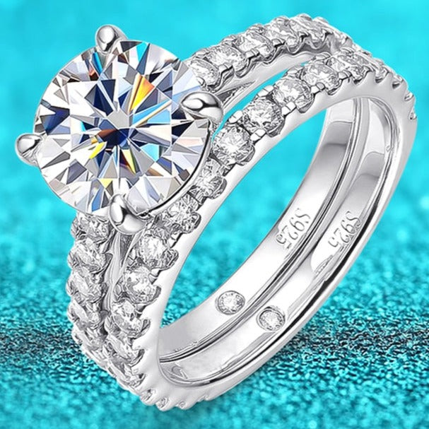 4.5 Carats Total Moissanite D Color VVS1 18K White Gold 925 Sterling Silver Bridal Ring Set