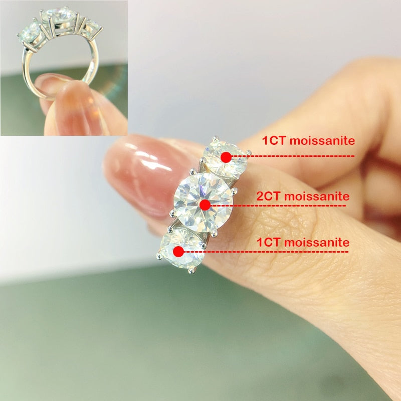 2 Carat or 4 Carat D Color VVS1 Moissanite 18K White Gold Plated 925 Sterling Silver Band Ring